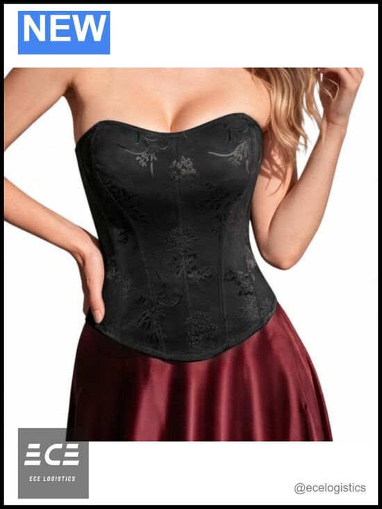 Other - Strapless Bustier Corset Top Lace Up Back Floral Embroidered Costume